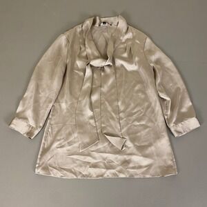Banana Republic Mad Men‎ Collection Blouse Top 4 Beige Metallic Tie Neck